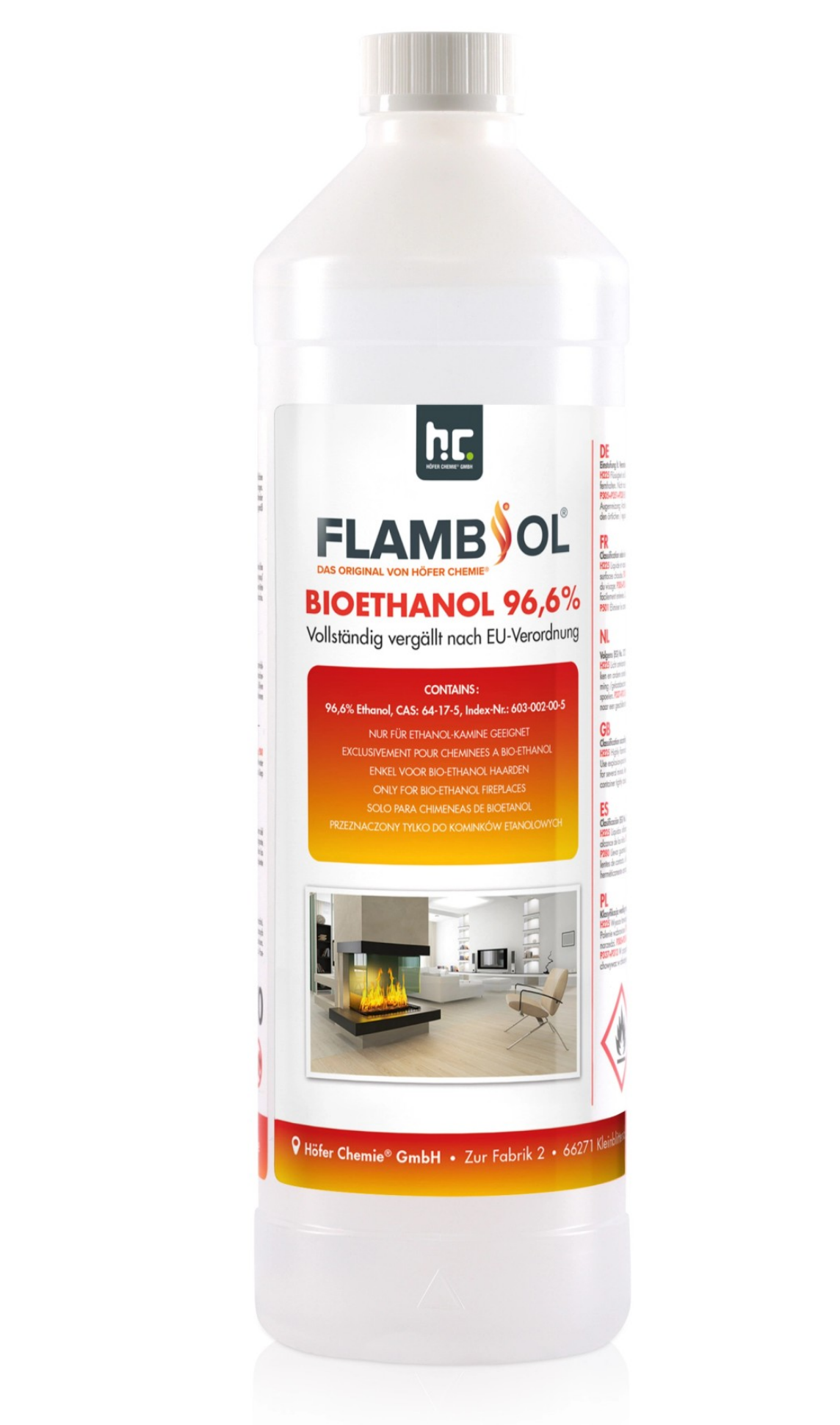 🔥 Flambiol Bioethanol 96,6 % – 1L Flasche
