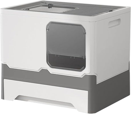 🐱 Gupamiga Katzentoilette – Grau/Weiß, mit Deckel & Tablett - B-Ware