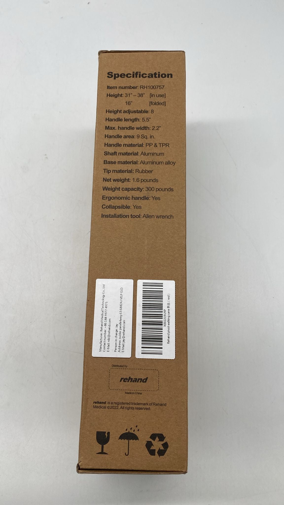 🩼 Rehand Vierfuß-Gehstock – Rot, faltbar, höhenverstellbar, bis 136 kg, neu