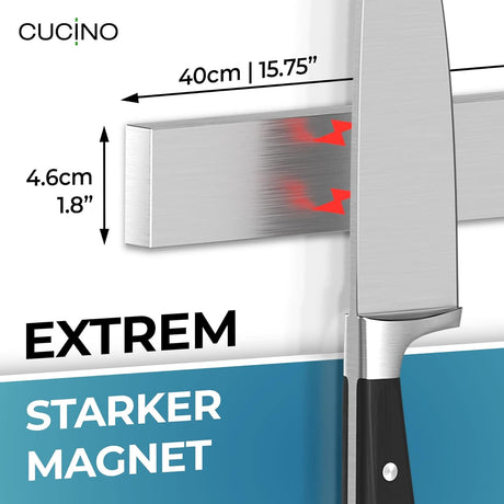 CUCINO Messer-Magnetleiste – 40 cm, Edelstahl, selbstklebend mit 3M-Klebeband
