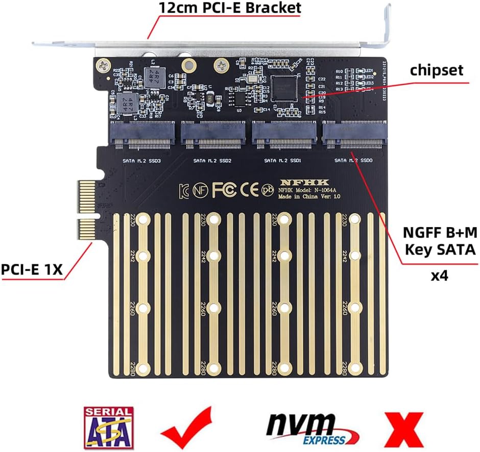 ⚙️ xiwai PCI-E Adapter für 4x SATA NGFF SSD