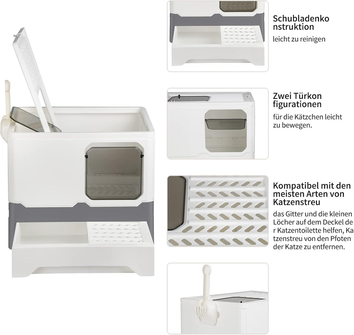 MAYMAR Katzenklo mit Deckel (C-Grauweiß)