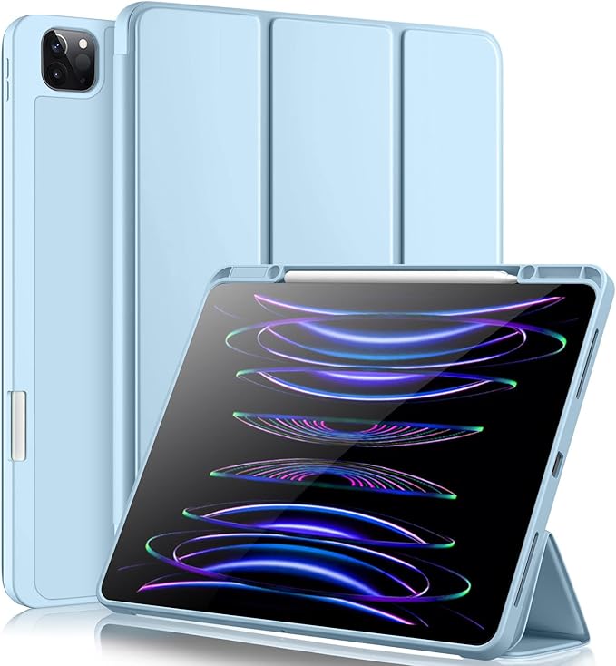 🌟 Vobafe Hülle für iPad Pro 12.9" (6./5./4./3. Generation) – TPU Flexible Rückseite mit Stifthalter, Hellblau 🌟