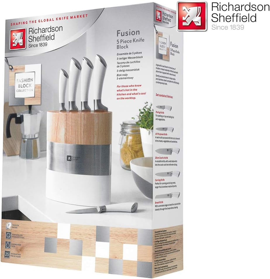 🌟 Richardson Sheffield FUSION Messerblock – Holz inkl. 5-teiligem Messer-Set 🌟