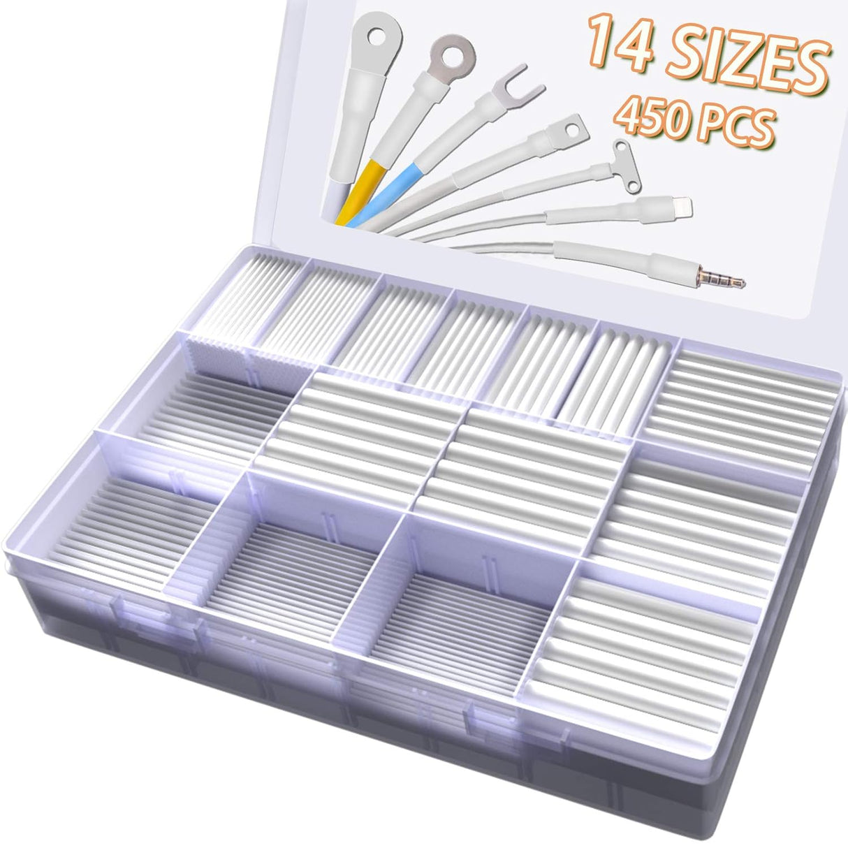 Industrieller Schrumpfschlauch-Kit – 14 Größen, Weiß, Schrumpfverhältnis 2:1