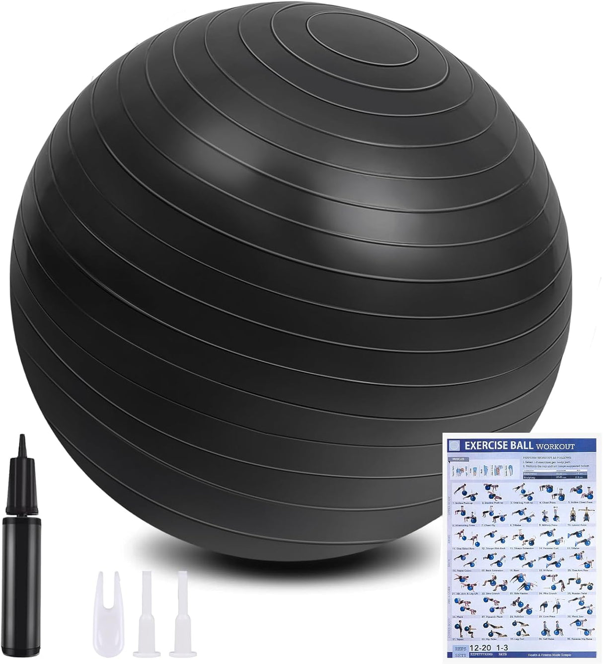 🏋️ flintronic Gymnastikball schwarz 55 cm – Fitnessball mit Pumpe Anti-Burst - neu