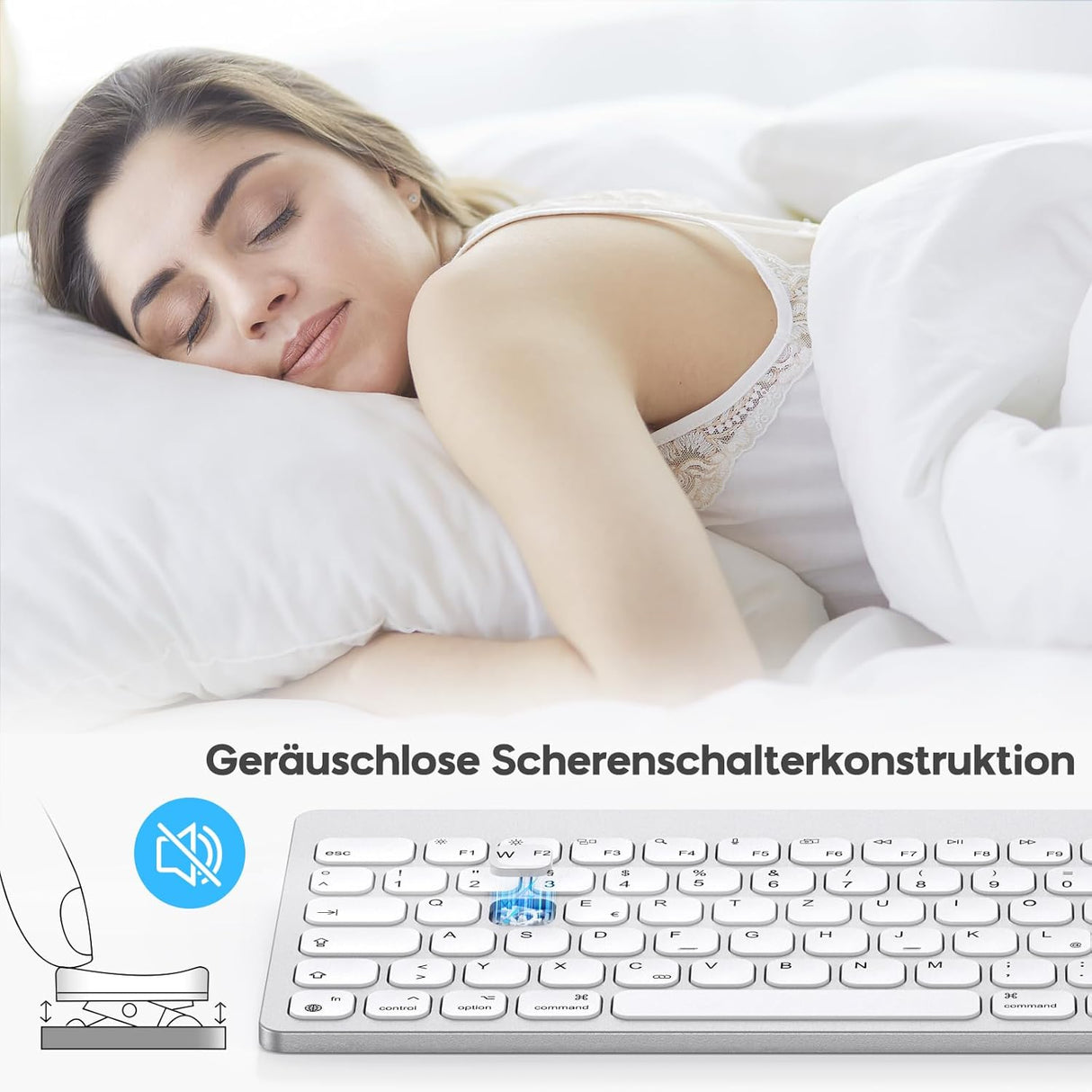 OMOTON Bluetooth Tastatur für Mac OS – Ultraslim, QWERTZ, Leise, Silber