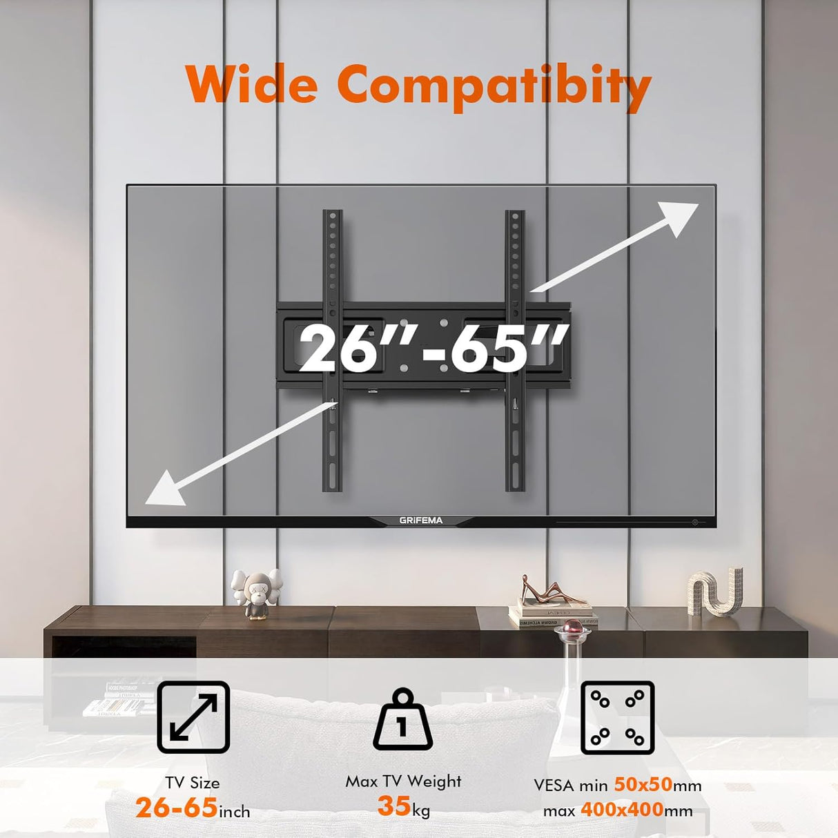 GRIFEMA GB1006-4 TV-Wandhalterung – 26″ bis 65″, schwenk- & neigbar, bis 35 kg (B-Ware)