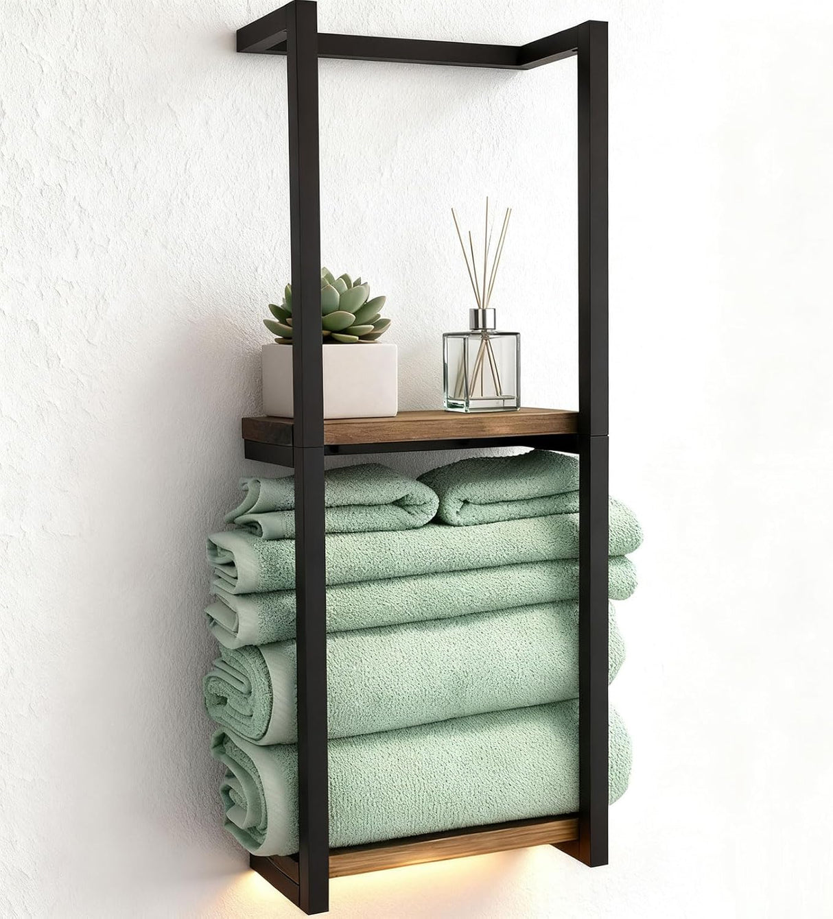 🛁 Handtuchhalter Wand 2-stöckig – Metall Holz Badezimmer Regal - B-Ware
