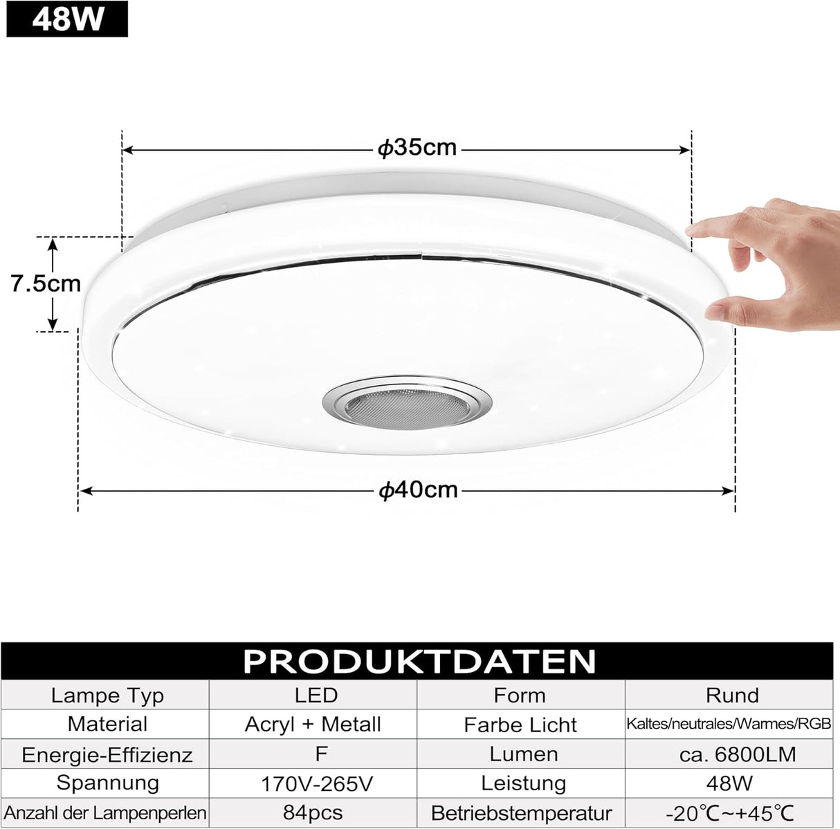 ACXIN LED Deckenlampe 48W – Ø 40 cm