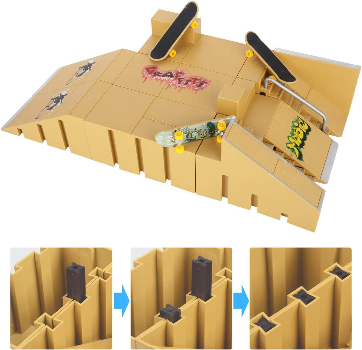 🌟 Kidshobby Finger Skateboard Park – 8-teiliges Rampen Set inklusive 3 Fingerboards und 5 Silikonmatten 🌟