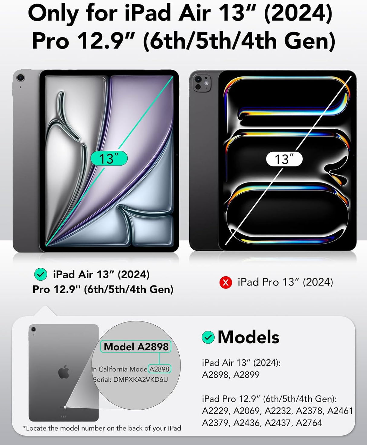🌟 ESR Hülle für iPad Air 13 Zoll M2 (2024) und iPad Pro 12.9 (2022/2021/2020) – Rebound-Serie, Schwarz (B-Ware) 🌟
