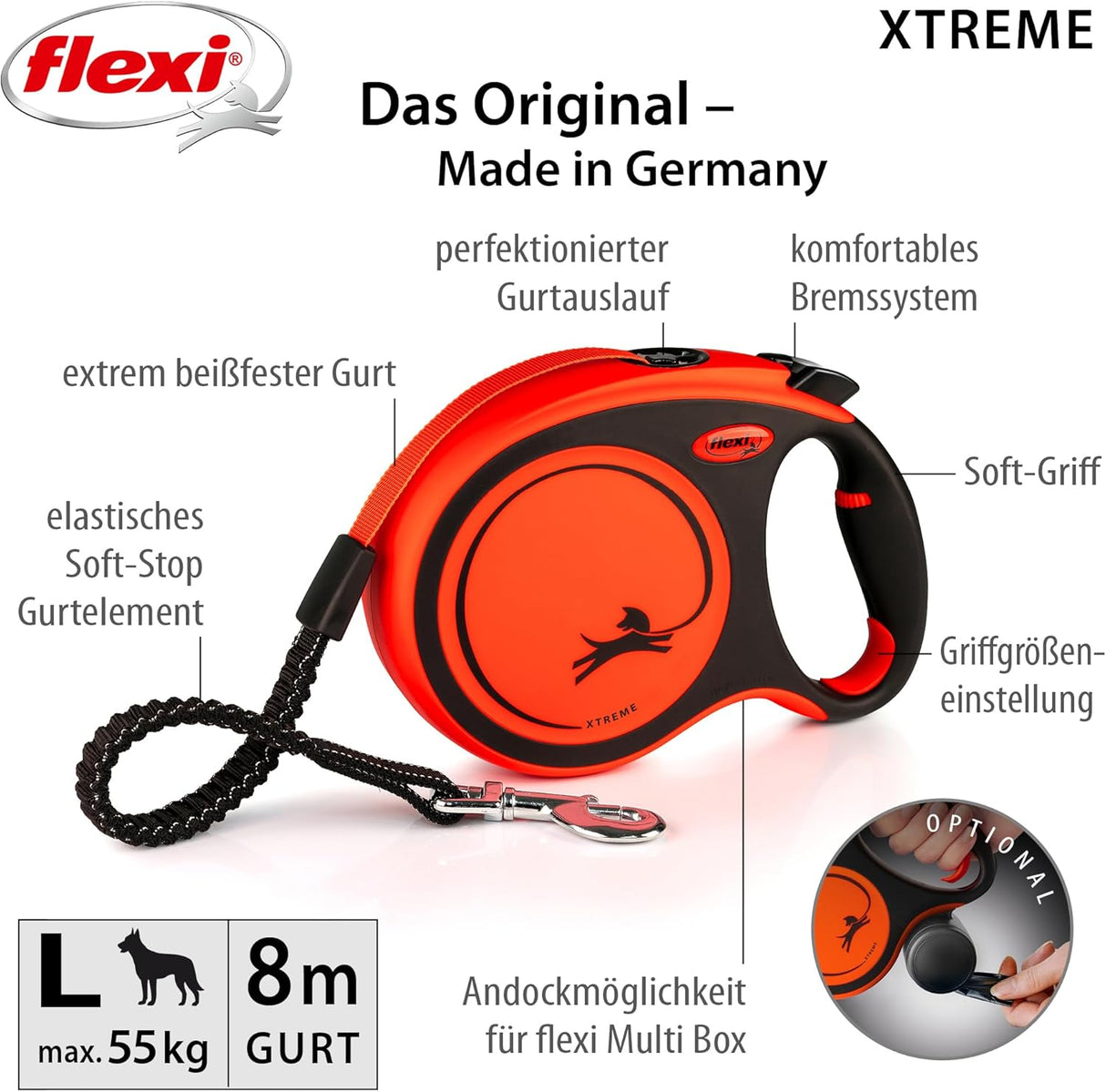 🌟 Flexi XT30T8-251-OR Leine Xtreme L Tape – 8 m, Orange 🌟