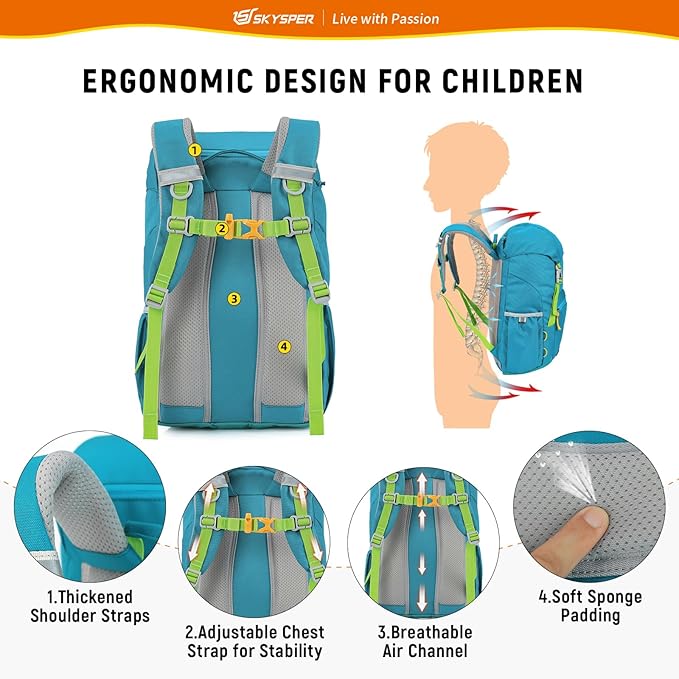 SKYSPER Wanderrucksack Kinder 15L – Leicht & Bequem für Jungen & Mädchen