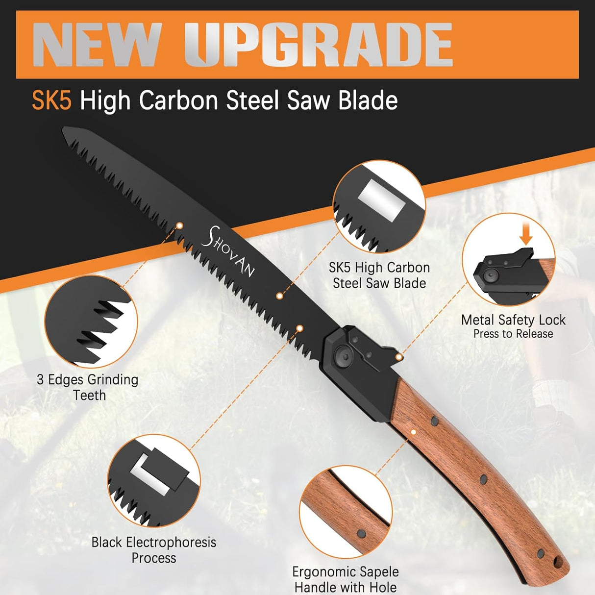Shovan Astsäge – Klappsäge mit SK5-Stahlklinge & Sapeli-Holzgriff (B-Ware)