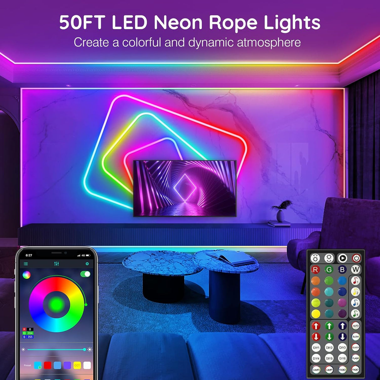 🌟 AILBTON Neon LED Leuchtleiste – 15m Neon-LED-Streifen, Steuerung mit App/Fernbedienung, IP65 Outdoor RGB Neonleuchte wasserdicht 🌟