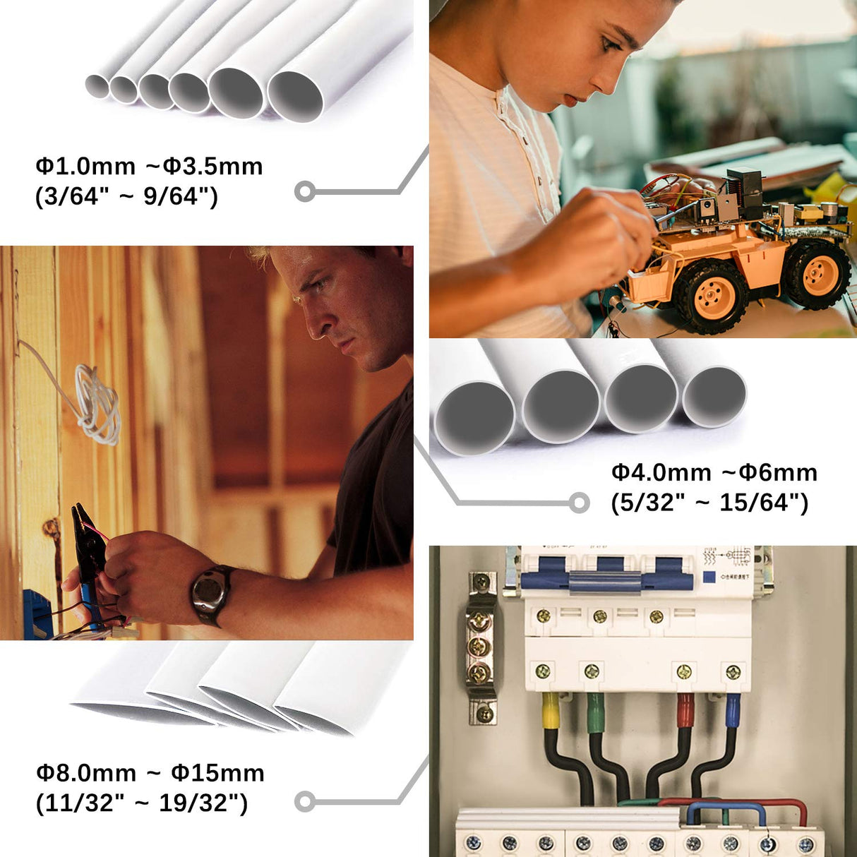 Industrieller Schrumpfschlauch-Kit – 14 Größen, Weiß, Schrumpfverhältnis 2:1