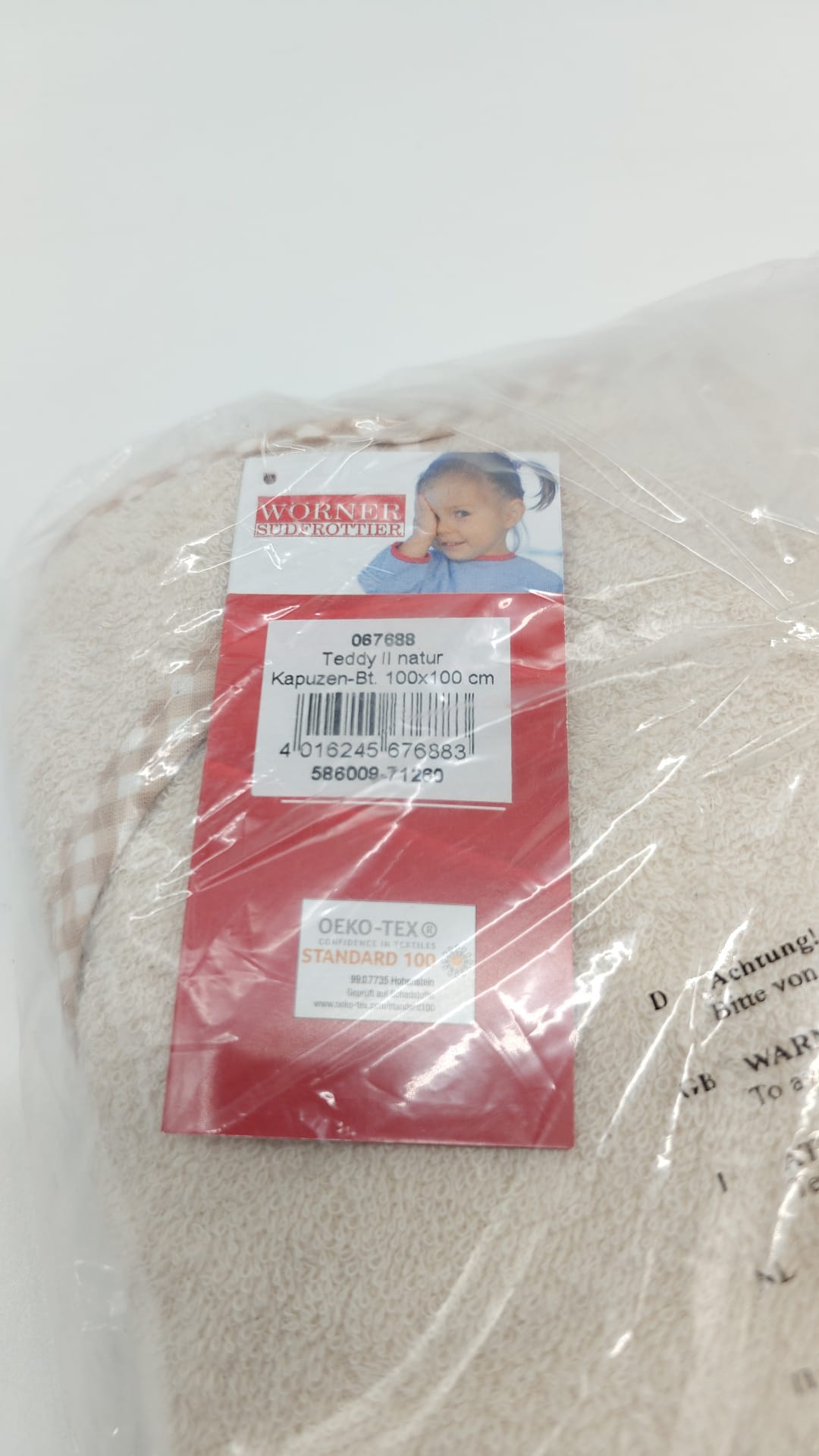 🧸 Wörner Südfrottier – Teddy Kapuzen-Handtuch (100 × 100 cm)