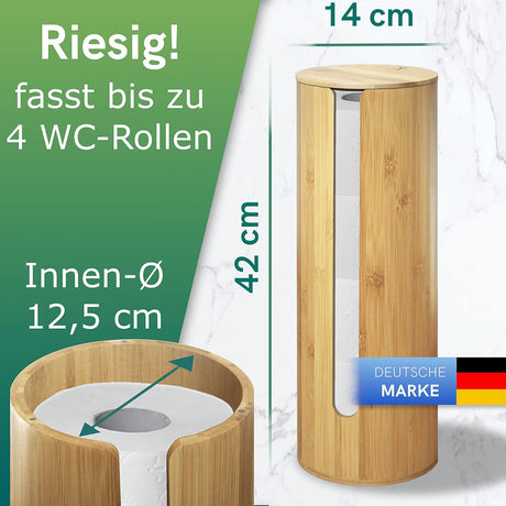 🌟 Green'n'Modern Ersatzrollenhalter Bambus – Rund, für 4 Rollen Toilettenpapier 🌟