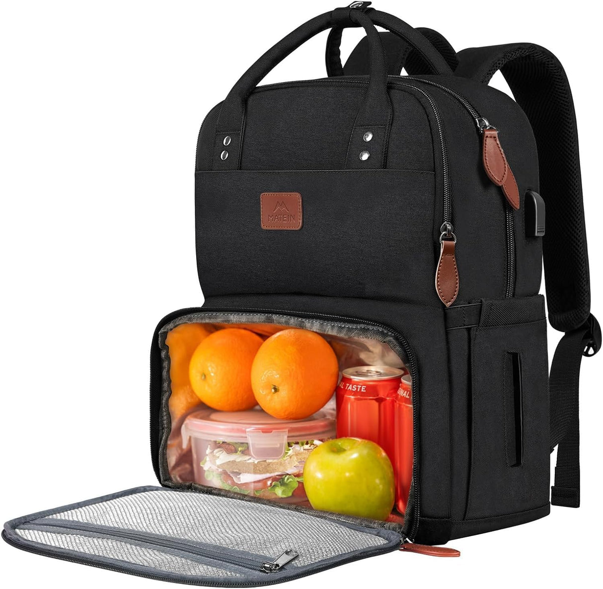 🌟 MATEIN Laptop Lunch Rucksack – 17 Zoll, mit isoliertem Kühlfach und USB-Anschluss, Schwarz 🌟