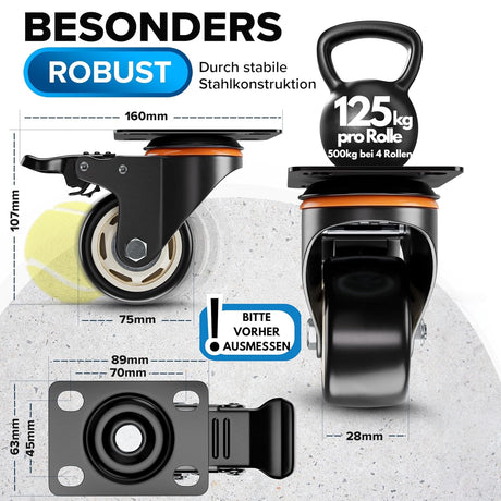 🛠️ PEARWAY Schwerlastrollen 75 mm (4x Bremse) – B-Ware!
