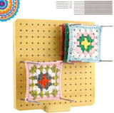 🌟 COWVTUJ Sperrbrett für Granny Square – Handcrafted Wooden Blocking Board für Häkelprojekte, Komplettset mit 20 Edelstahl-Stabstiften und 5 Nadeln, 19,6 cm, B-Ware 🌟