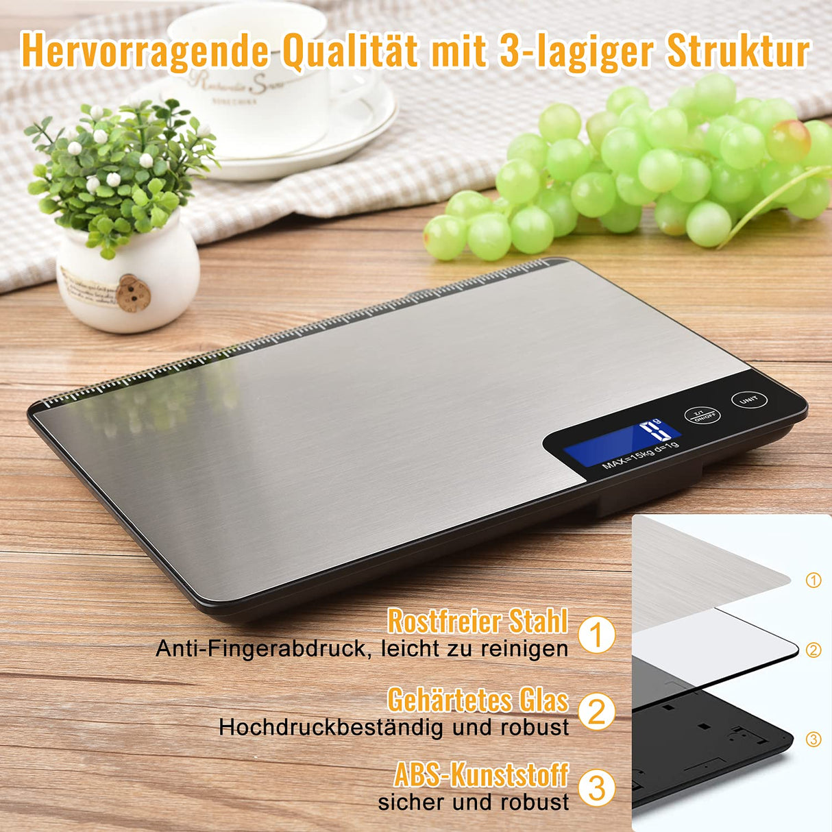 🌟 Diyife Professionelle Digitale Küchenwaage mit Lineal – 15 kg Kapazität 🌟