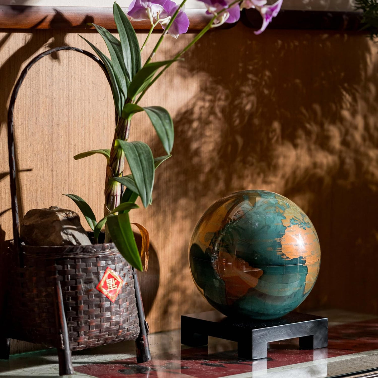 MOVA Globus Blau & Gold 6" – solarbetrieben, drehbar, edle Deko mit Sockel – NEU