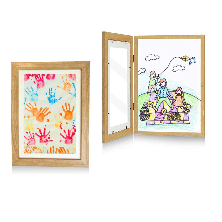 🖼️ 2er Set Bilderrahmen A4 Holz – Kinderzeichnungen Wechselrahmen, neu