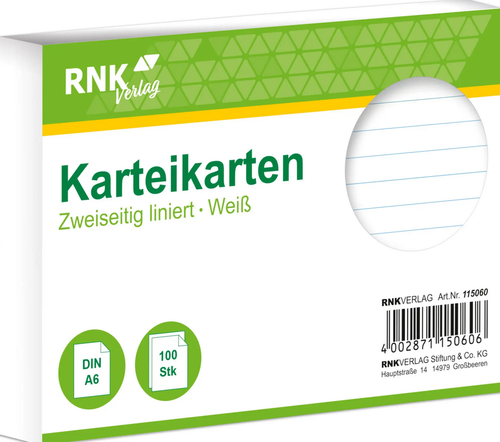 📇 RNK Karteikarten DIN A6 liniert – 100 Stück