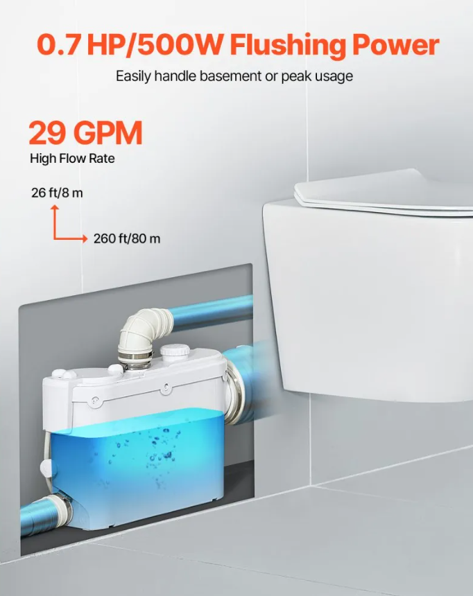 🚽 VEVOR Hebeanlage 500 W mit Zerkleinerer