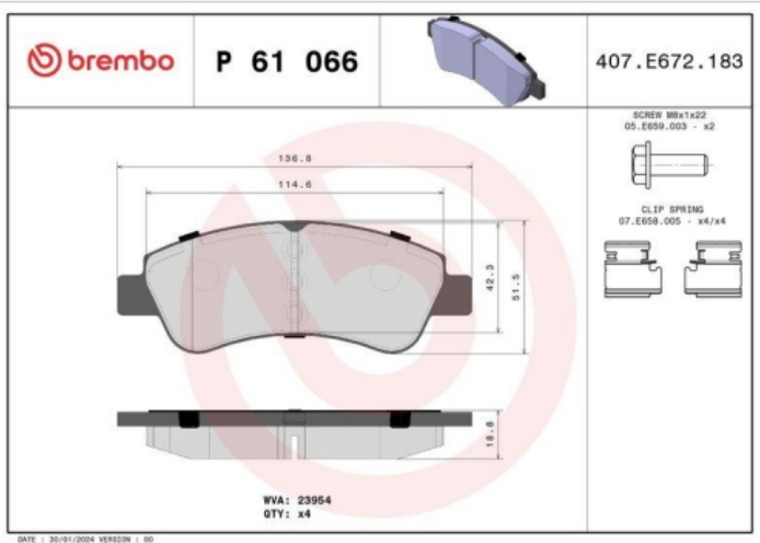 BREMBO Bremsbelagsatz, Scheibenbremse PRIME LINE – P 61 066