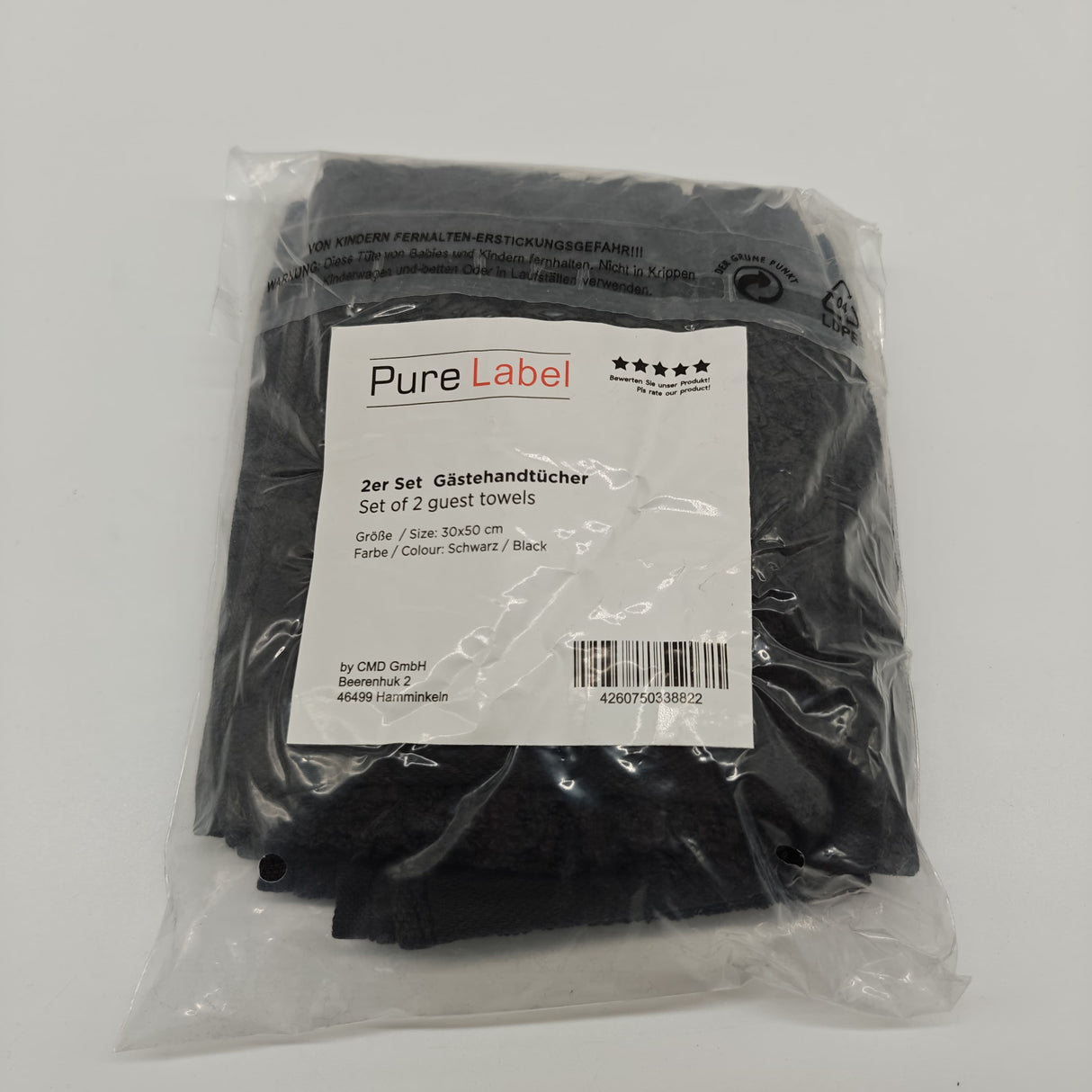 Pure Label 2er Set Gästehandtücher – Schwarz