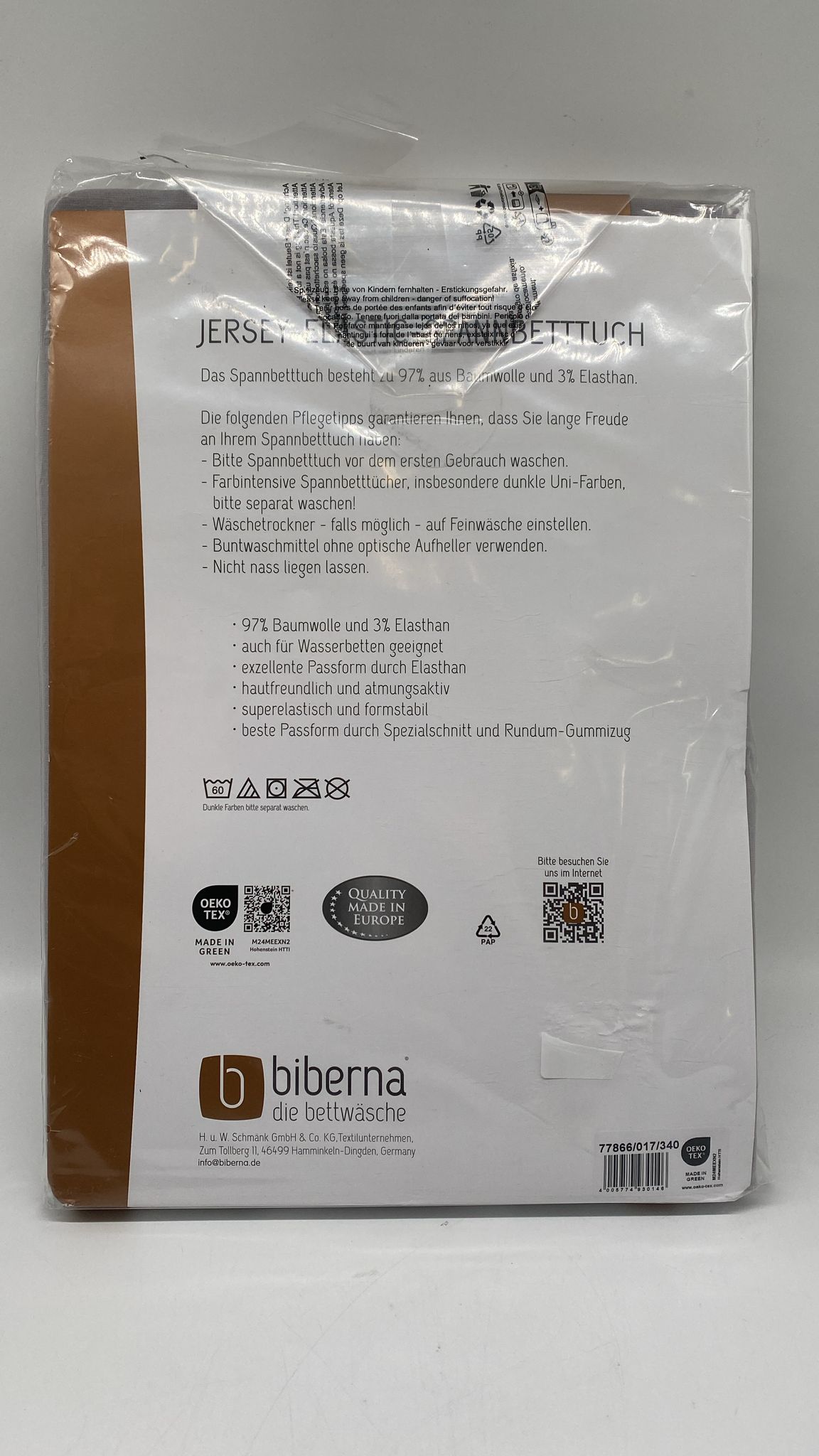🛏️ biberna Jersey-Elastic Spannbetttuch 90×190–100×220 cm – Silber/Grau, Baumwolle - neu