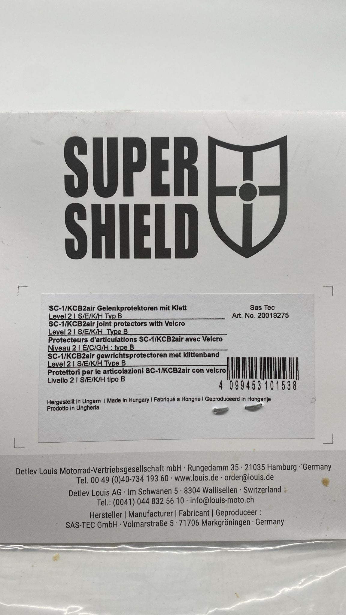 🛡️ Sas-Tec SC-1/KCB2Air Typ B Protektor – Level 2, mit Klett, ultraflach - neu