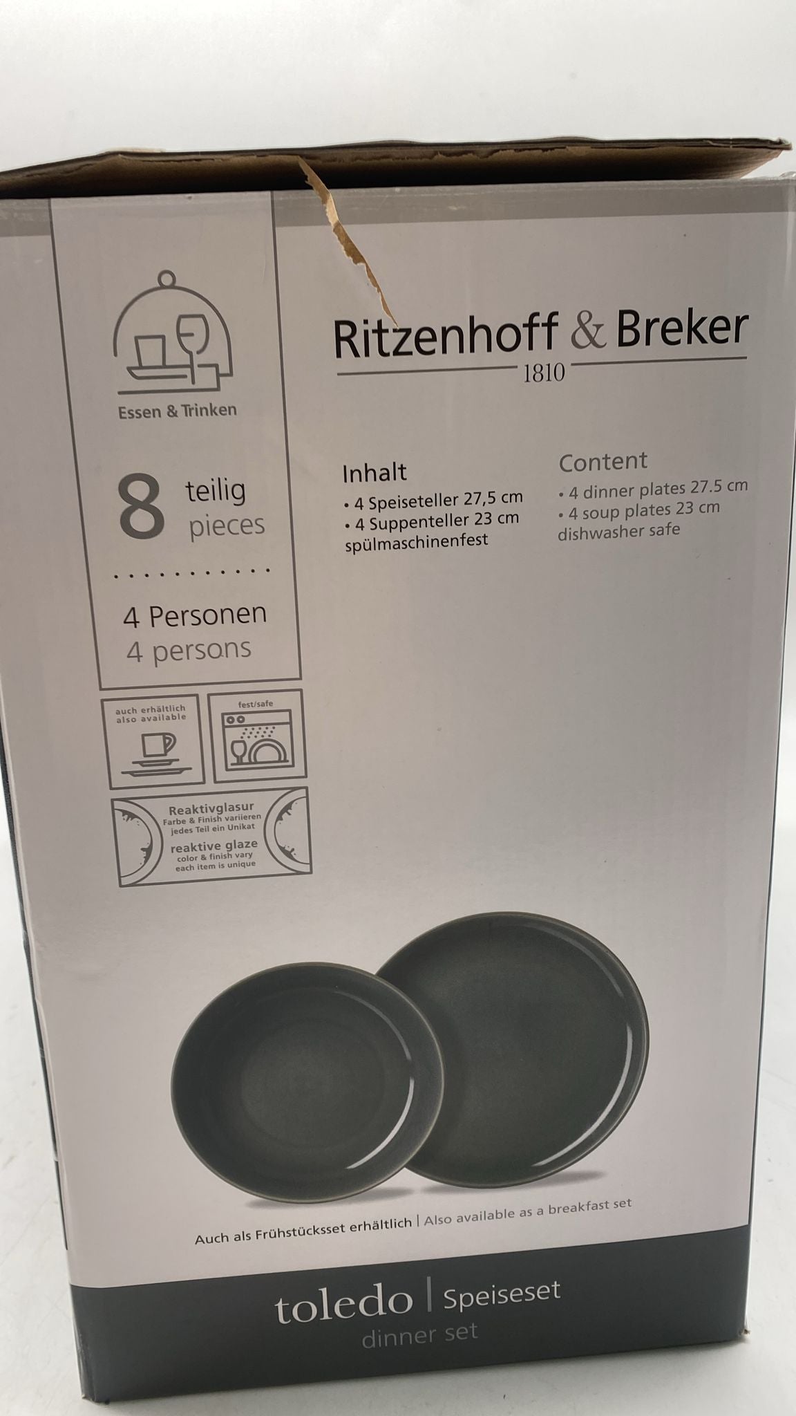 🍽️ Ritzenhoff & Breker Toledo Speiseset 8-tlg. – Grau, Steinzeug, neu