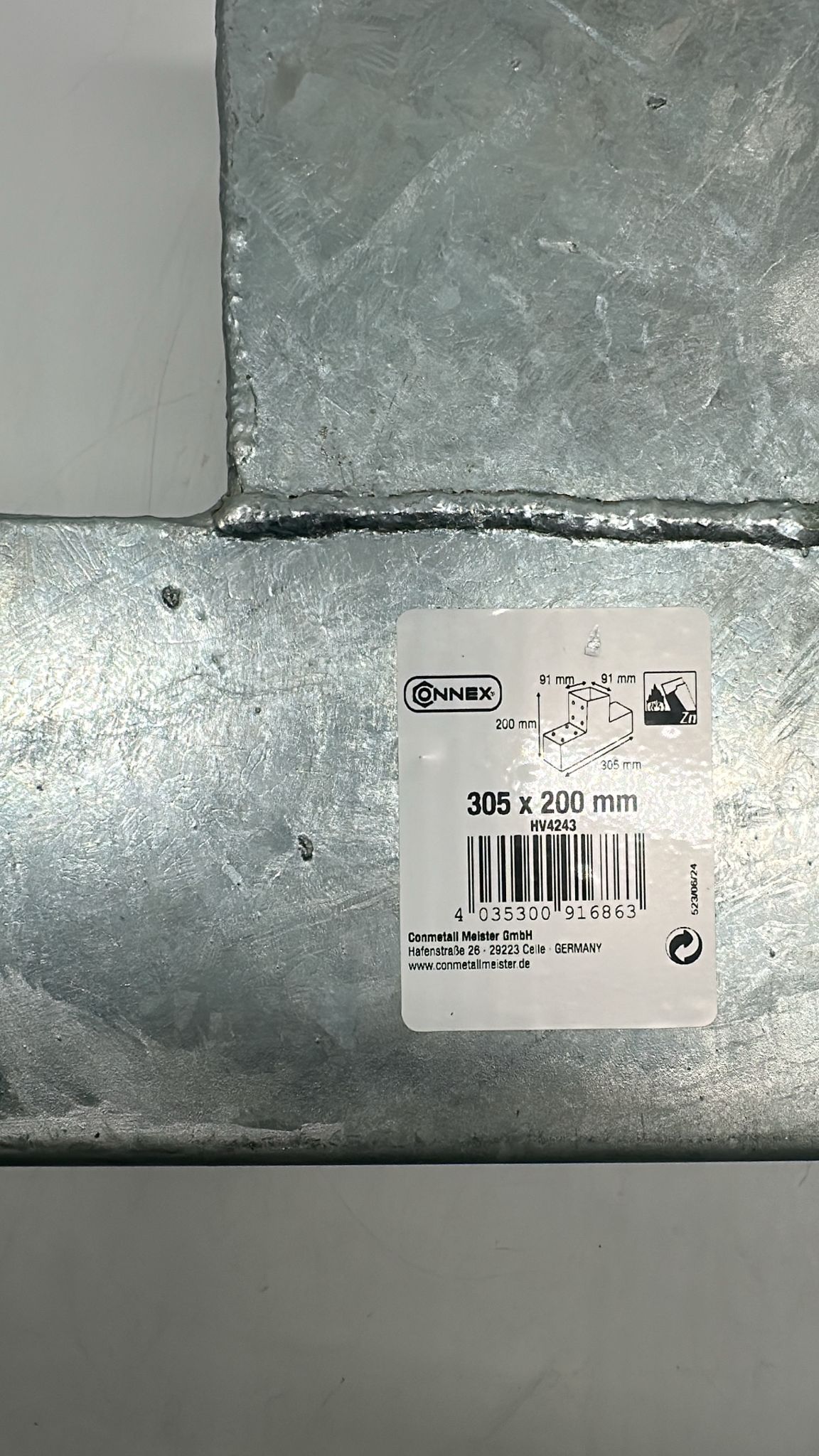 🪵 Connex Pfostenverbinder 90° 305×200 mm – feuerverzinkt, 3 Hülsen, HV4243, neu
