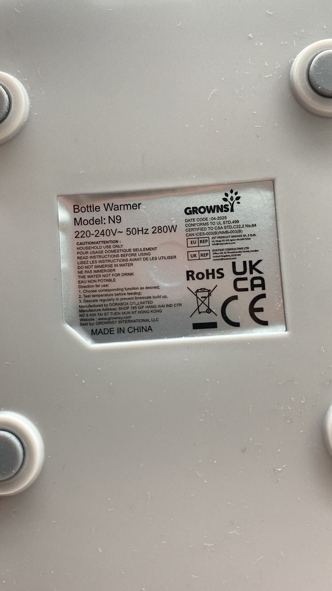 🍼 GROWNSY 10-in-1 Babyflaschenwärmer – Schnellwärmer für Babyflaschen - B-Ware