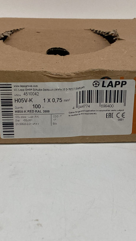 🔌 LAPP H05V-K 0,75 mm² 100m Rot – PVC Einzelader Elektrokabel - neu