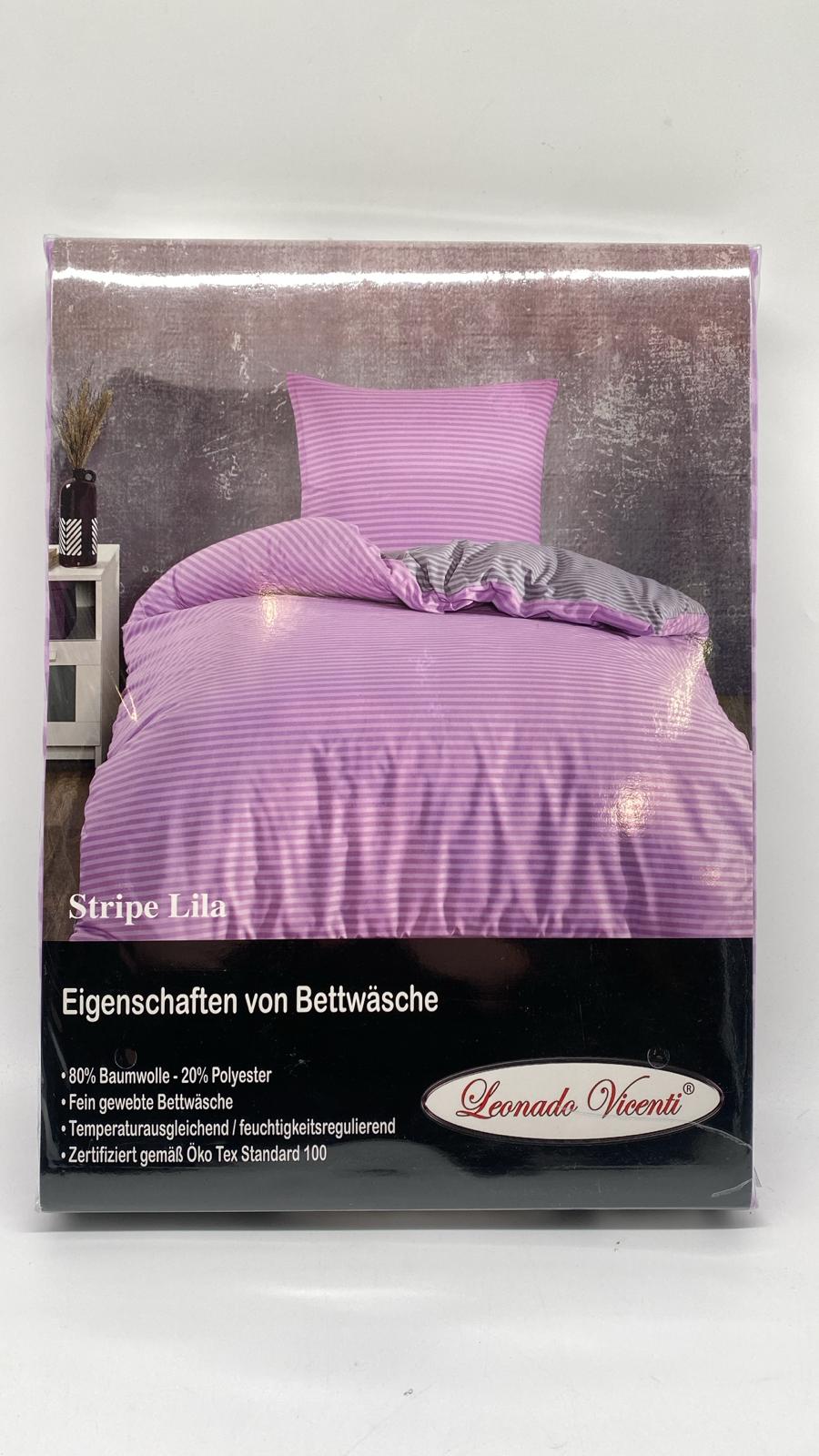 🛏️ Leonado Vicenti Bettwäsche 155×200 cm – Lila/Violett Stripe, Baumwollmix, neu