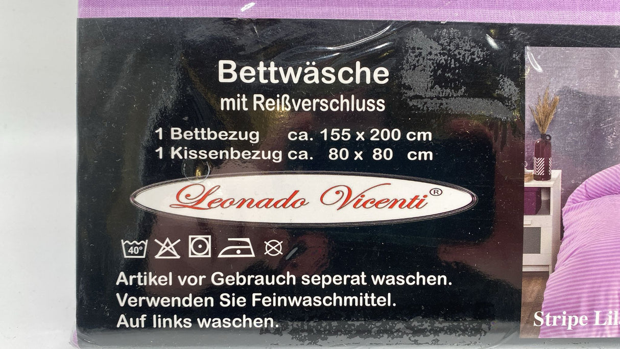 🛏️ Leonado Vicenti Bettwäsche 155×200 cm – Lila/Violett Stripe, Baumwollmix, neu
