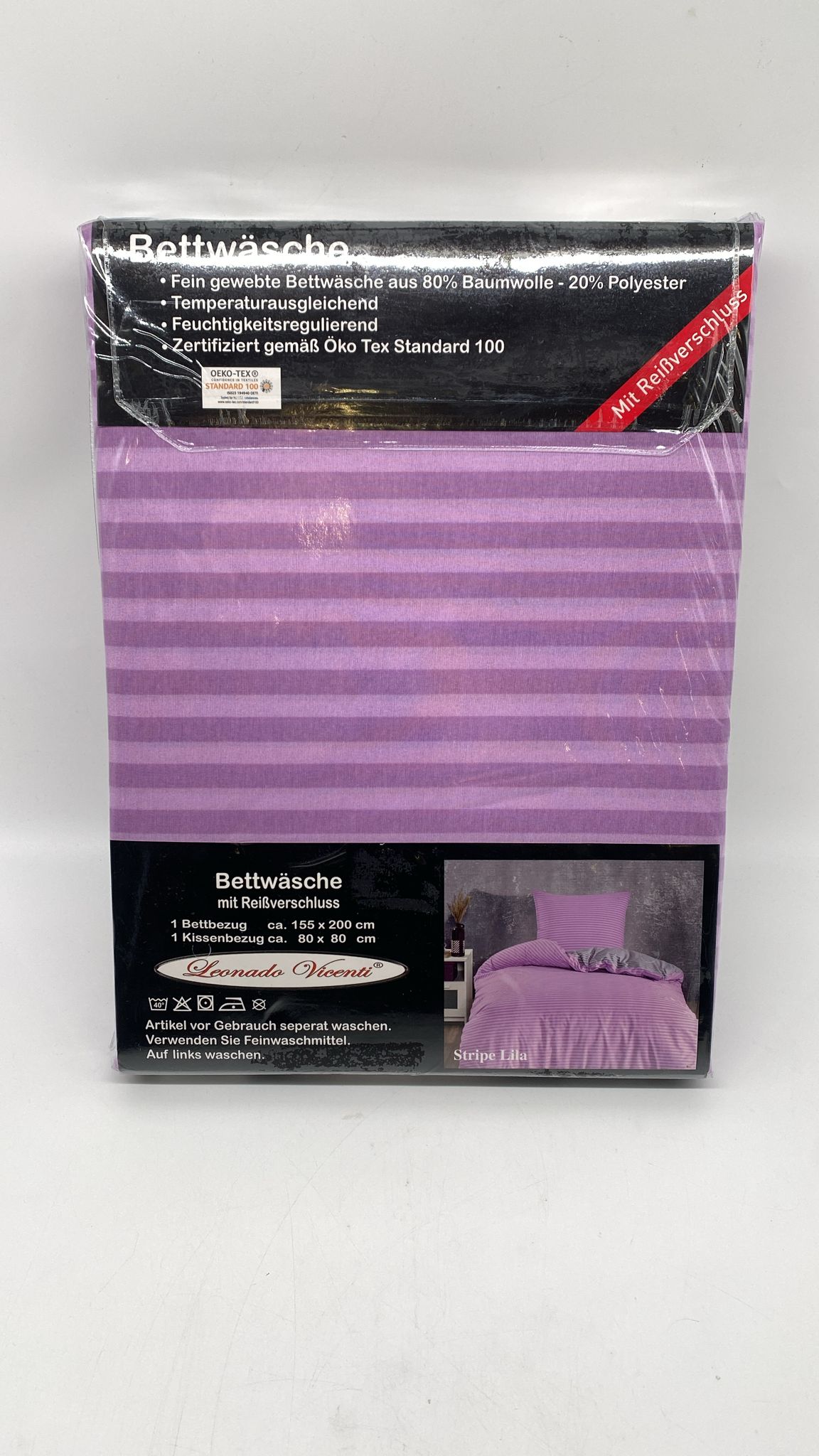🛏️ Leonado Vicenti Bettwäsche 155×200 cm – Lila/Violett Stripe, Baumwollmix, neu
