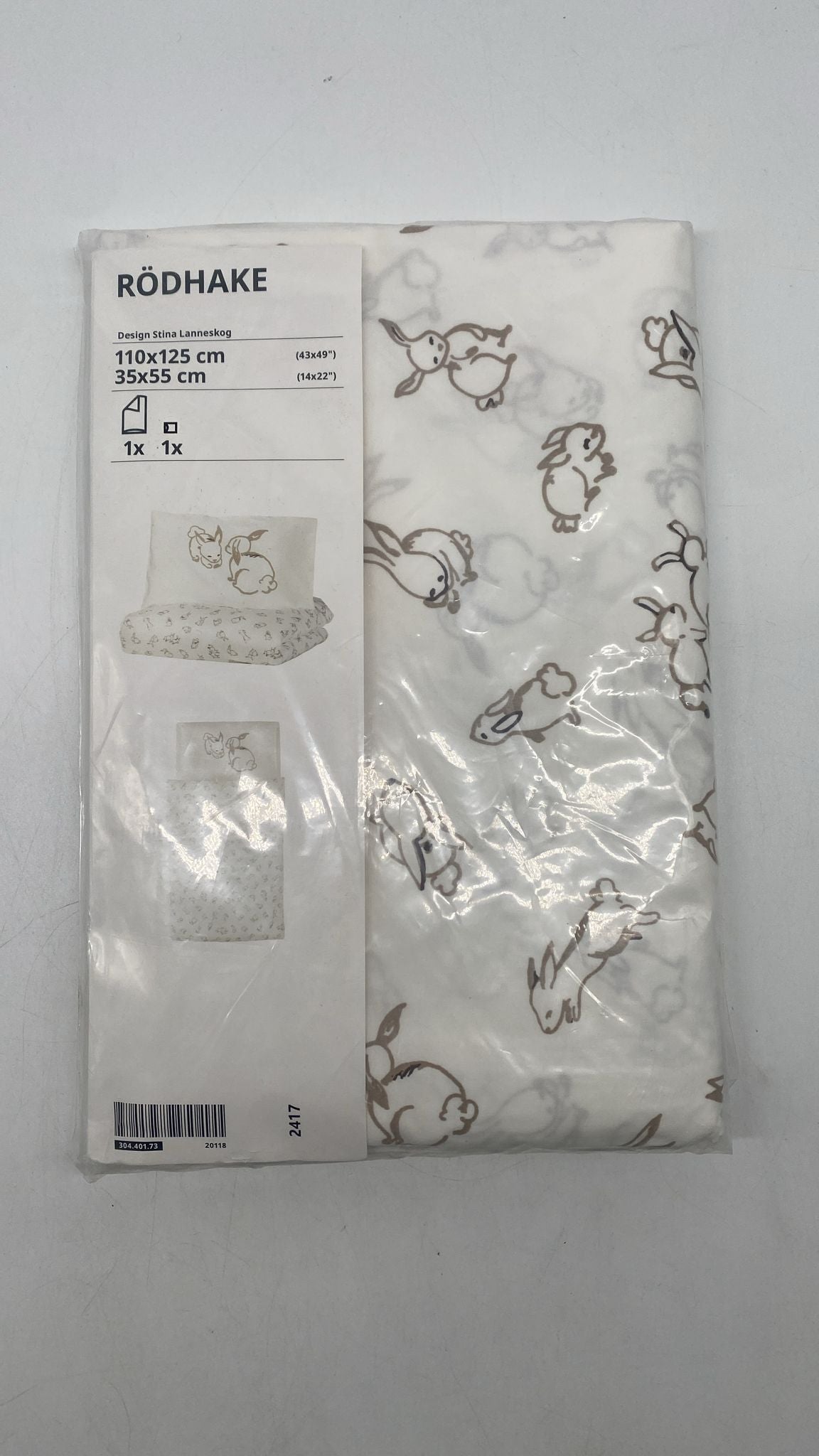 👶 RÖDHAKE Babybettwäsche 110×125 cm – Kaninchen-Design, Baumwolle, 2-teilig - neu