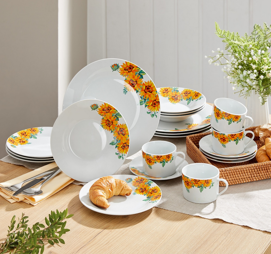 🍽️ genialo Porzellan-Tafelservice „Sonnenblume“ 20-tlg
