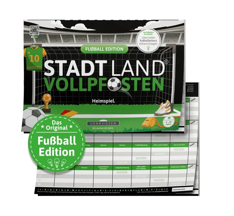 🌟 Denkriesen - Stadt Land Vollpfosten® Fußball Edition "Heimspiel." – A4 🌟