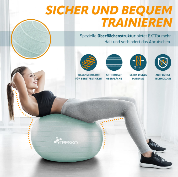 🌟 TRESKO Gymnastikball mit Pumpe – Mintgrün, 75 cm 🌟