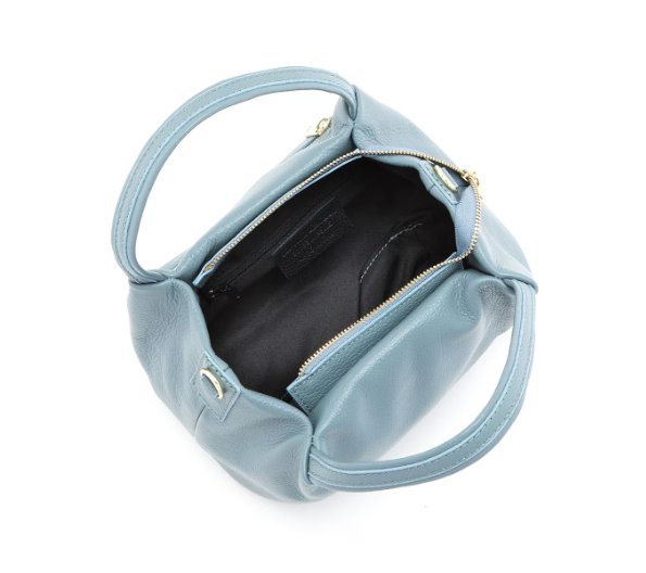 🌟 Lia Biassoni – Lederhandtasche mit Henkel, Pastellblau 🌟