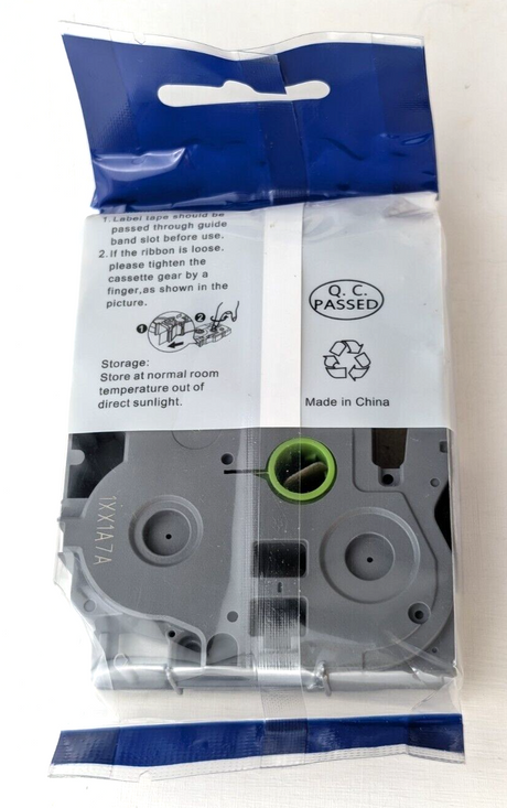 Schriftbandkassette laminiert TZC-231 – 12 mm, Schwarz auf Weiß