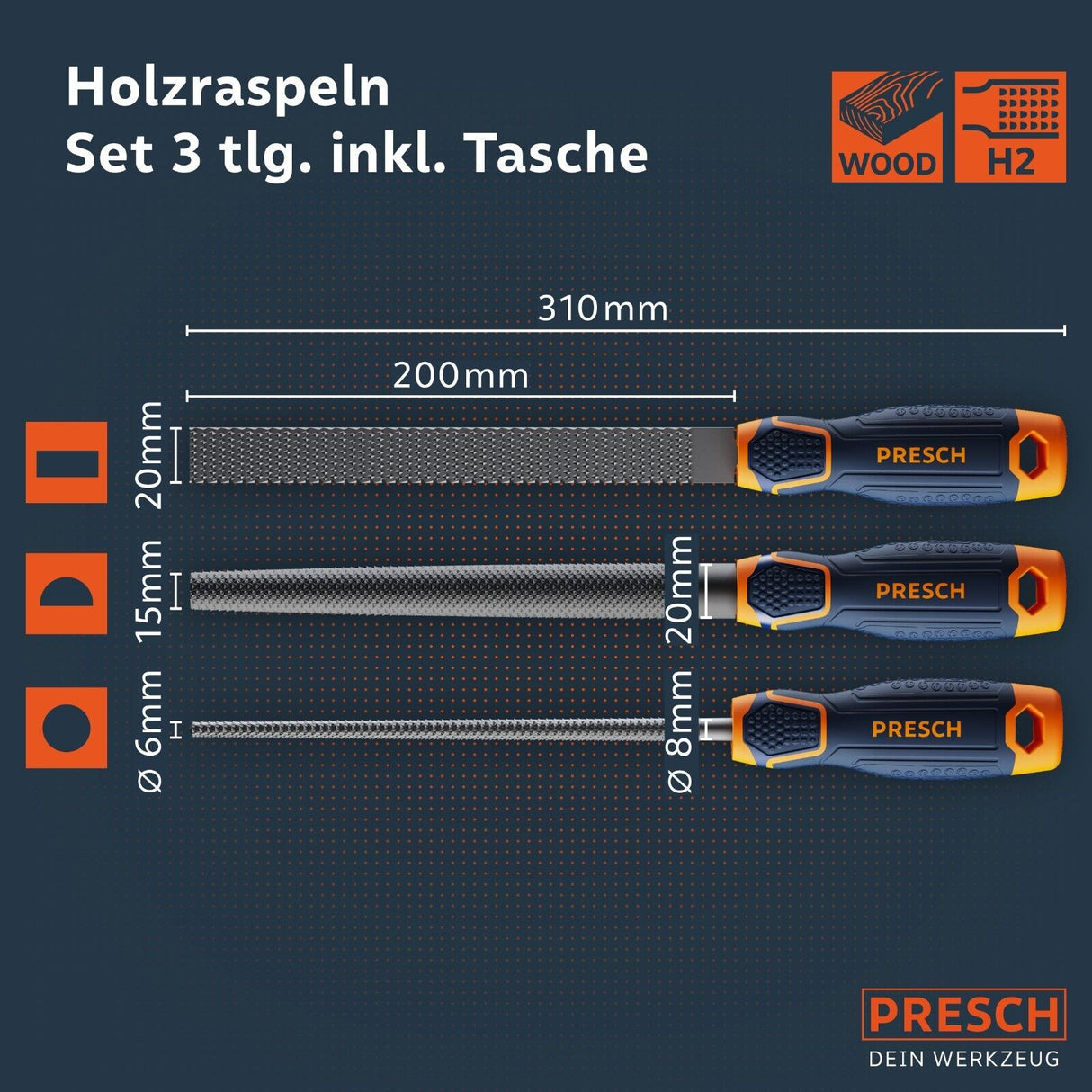 Presch Holzraspel-Set 3-tlg. inkl. Rolltasche