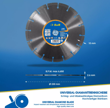 🌟 S&R Diamanttrennscheibe 230x22,2 mm – Universell & Lasergeschweißt 🌟